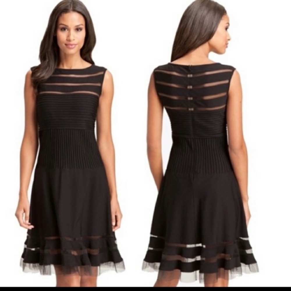 TADASHI SHOJI ILLUSION COCKTAIL DRESS W/ TULLE  DETAIL & BACK ZIPPER CLOSURE - Picture 5 of 13